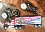 Buddy L Harley Davidson cycles semi truck /2- Quartz motorcycle clocks
