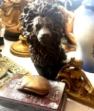 11 in lion figure Egyptian trinket box lot