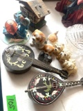 Knickknack lot. Candy dish, dog figurines