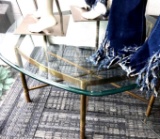 Hexagon tempered glass top table ?table only