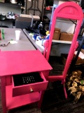 Painted pink cabinet with mirror/store bags/adding machine