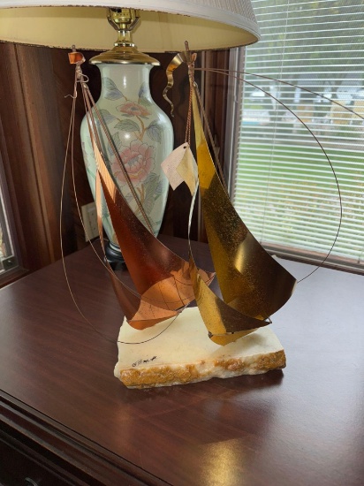 9x16 in DeMott sail boat with marble base - office