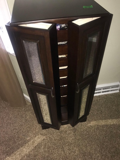 Standing jewelry box with costume jewelry - master bed