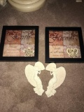 2- corner angels & 2- religious pictures