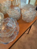 12 clear glass with hint of pink flowers dishes