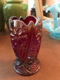 Red carnival glass vase