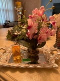 White Shoulders perfume mirror tray and flower - dining room