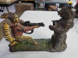 Vintage  J&E Stevens Cast Iron Mechanical Bank Indian Shooting Bear g1