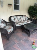Patio sofa chair and table outside