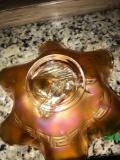 Carnival glass vase with horse in bottom-