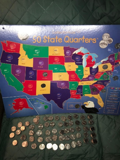 State quarters map with 59.00 of state quarters & 1- golden dollar total of 60.00 dollars