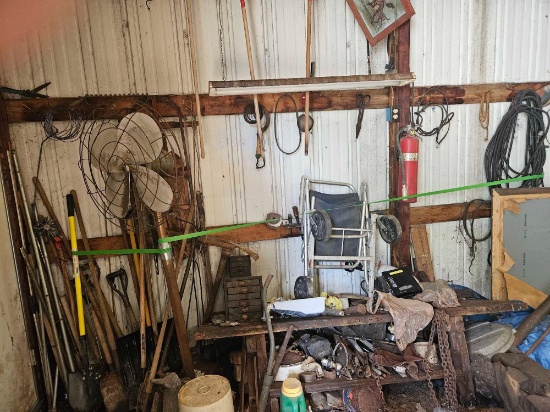 miscellaneous, including yard tools, chains, and more