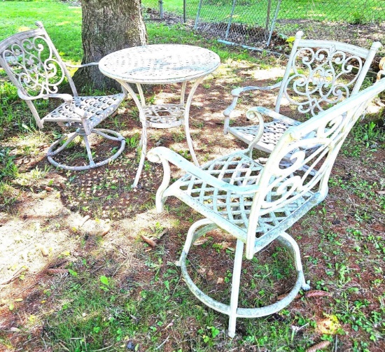 26 inch patio table with 2 swivel chairs