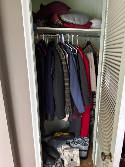 Contents of Front Room Closet Coats blankets and more