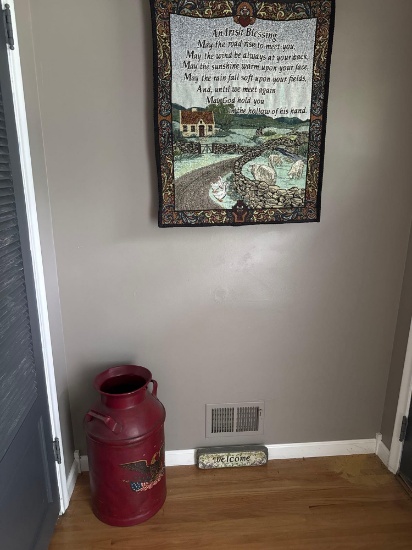 decorative wall tapestry milk jug and welcome sign