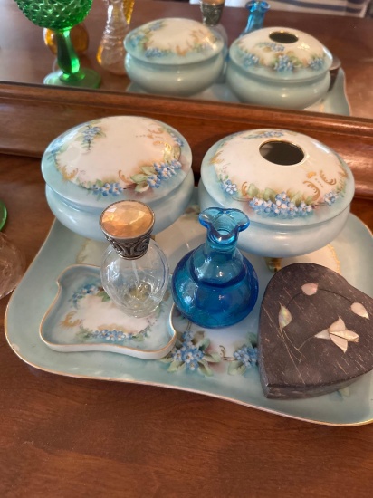 Haviland Vanity set and Depression Glass