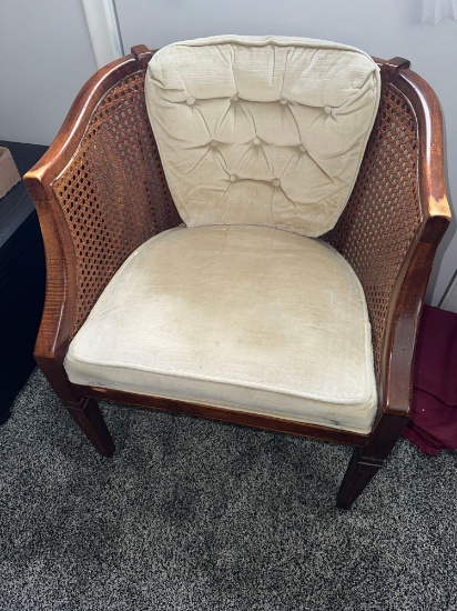 1950's Mid Century Cain Chinolserie Fabric Barrel Chair