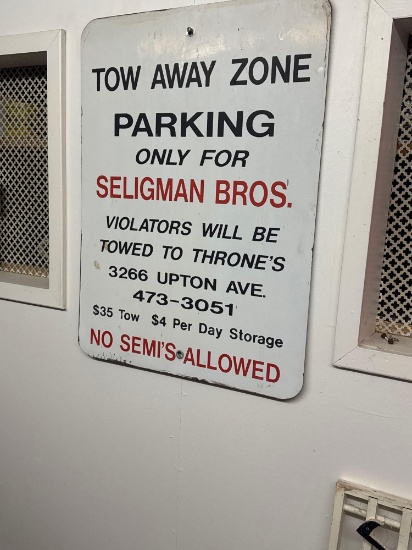 Seligman Bros. Tow Away Zone Sign Basement