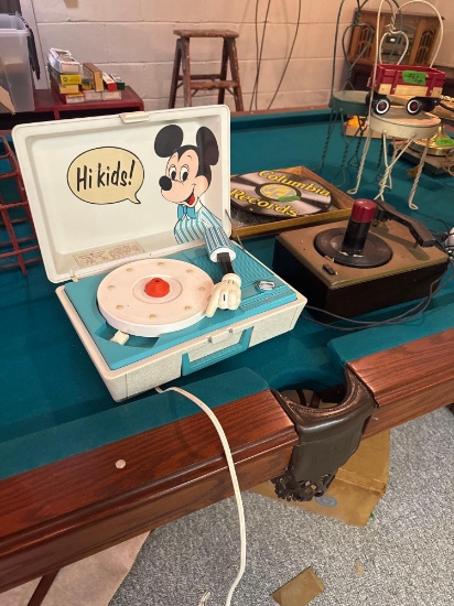 2- Record Players Mickey Mouse GE Record Player Basement