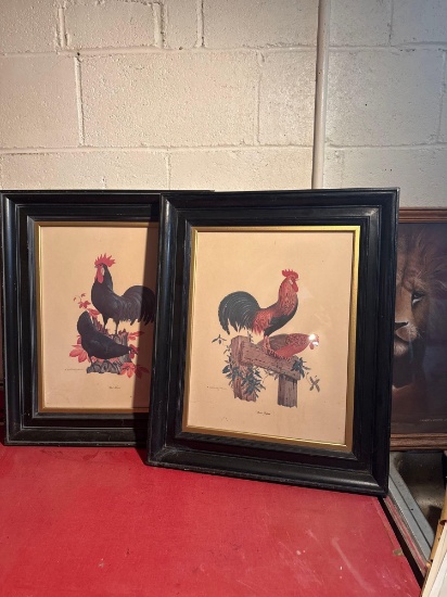 2- Matching Framed Chicken Pictures Basement
