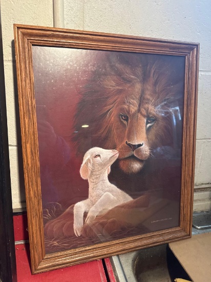 Framed Lion and sheep Picture Basement