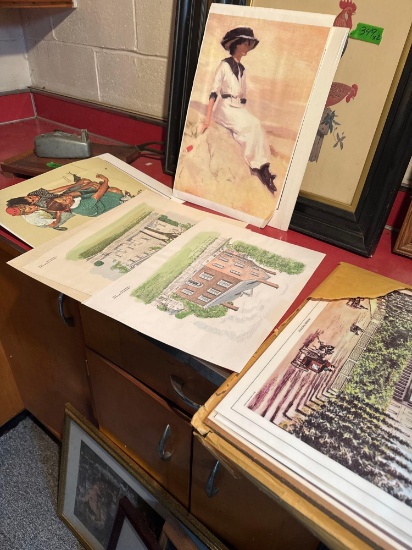 Unframed Art and Military Photo Basement