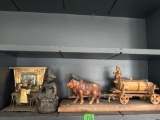 wooden wagon/bank/metal musical figure