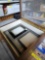 18 inch glass lidded case with picture frames