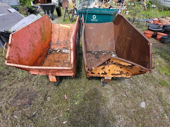 two 60x24 metal rolling dump carts