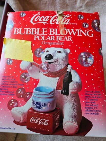 Coca cola bubble blowing polar bear ornament