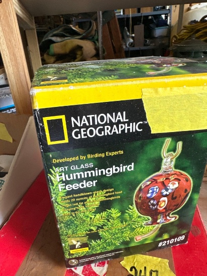 Art glass hummingbird feeder