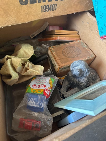 Framed cigar box and miscellaneous