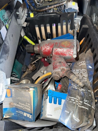 Assorted tools drill/wrench/sand paper/wire connectors