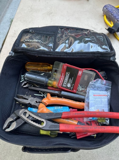 Ridgid tool bag with assorted tools