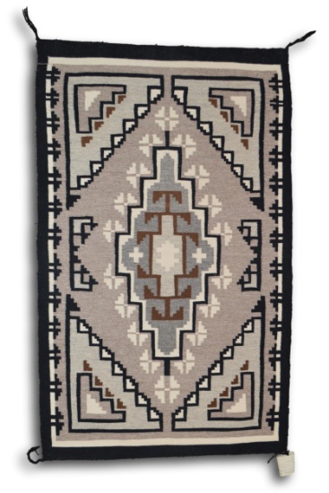 25.5 x 42  Two Grey Hills Navajo Rug by Tina John