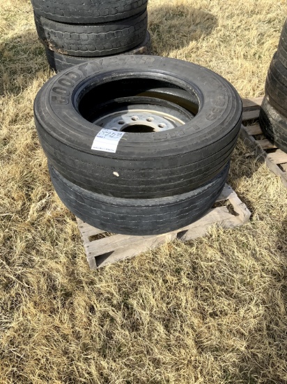285/75R24.5 One Tire Mounted on Rim, And One Tire