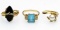 14k Gold, Onyx, Pearl, Blue Topaz and Diamond Rings