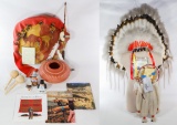 Native American War Bonnet, Shield and Accessory Assortment