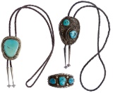 Native American Silver and Turquoise Bracelet and Bolo Tie