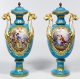 Sevres Turquoise and Jewel-tone Urns