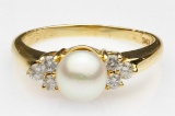 14k Gold, Pearl and Diamond Ring