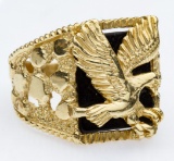 14k Gold and Onyx Eagle Ring