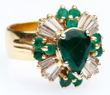 14k Gold, Emerald and Diamond Ring