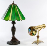 Brass Kaleidoscope and Stained Glass Table Lamp