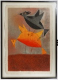Teodulo Romulo (Mexican, b.1943) 'Two Birds' Lithograph on Textured Paper