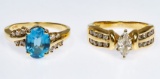 14k Gold, Blue Topaz and Diamond Rings