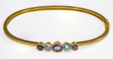 14k Gold, Amethyst, Topaz and Crystal Bangle Bracelet