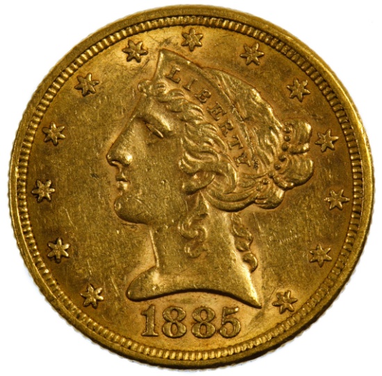 1885 $5 Gold Unc. Details