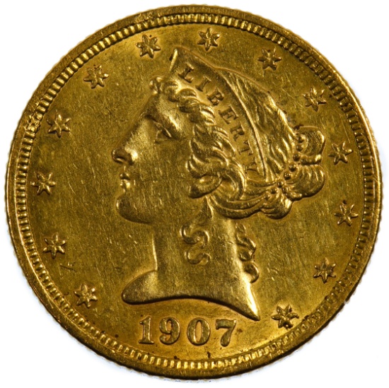 1907-D $5 Gold Unc. Details