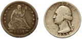 1854 and 1932-D 25c F Details / F